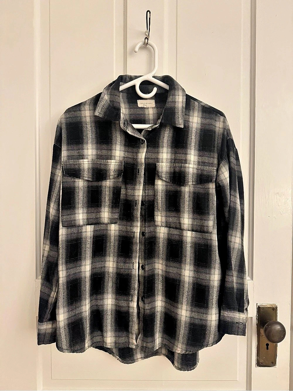 Thread & Supply Lewis Shirt Plaid Button Down Black & White XS